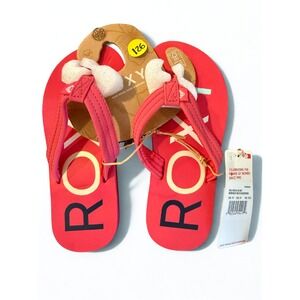 Roxy RG Vista II Kids Flip Flops Sandals Slides Red Yellow Logo Size 13 US